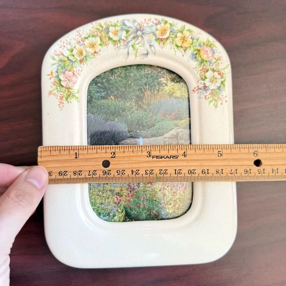 Vintage Hallmark Floral Pattern  Porcelain Picture Frame, Cottage Gramma Core